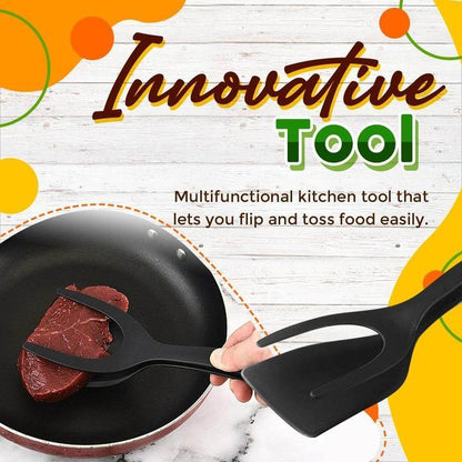 🍳✨ What a great deal! 2-in-1 Kitchen Spatula Tongs – Food Grade Silicone Tips, Non-Stick, Heat Resistant, Long Handle ✨