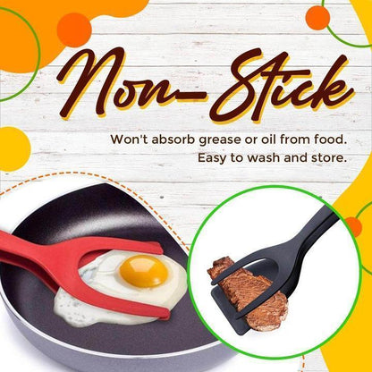 🍳✨ What a great deal! 2-in-1 Kitchen Spatula Tongs – Food Grade Silicone Tips, Non-Stick, Heat Resistant, Long Handle ✨