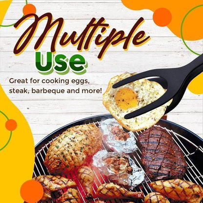 🍳✨ What a great deal! 2-in-1 Kitchen Spatula Tongs – Food Grade Silicone Tips, Non-Stick, Heat Resistant, Long Handle ✨