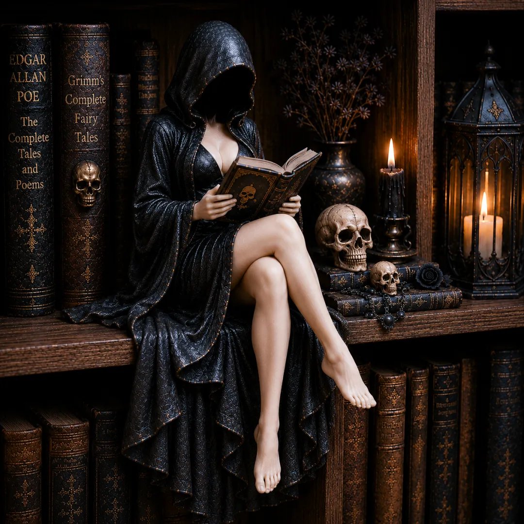 🎁Gothic Hooded Reader Figurine – Dark Academia Bookshelf Decor