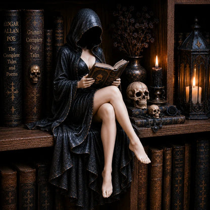 🎁Gothic Hooded Reader Figurine – Dark Academia Bookshelf Decor