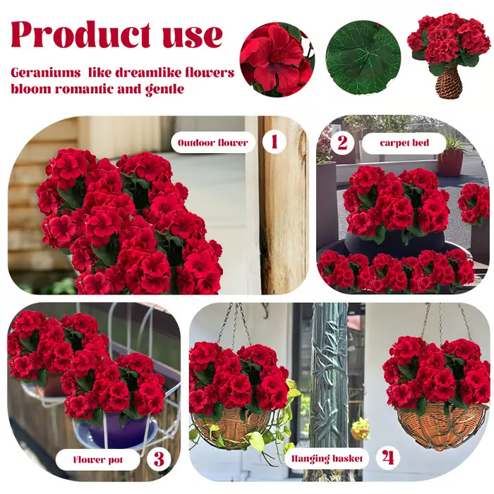 🌸 LAST DAY 50%OFF🌸 Bundles Artificial Geranium Flowers For Outdoors Geranium Flowers Outdoor Artificial Flowers UV Resistant Garden Plants Faux Flowers For Home Kitchen Table Centerpieces Patio Decor