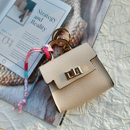 Mini Square Bag Pendant Keychain - High Quality Leather with Colorful Strap