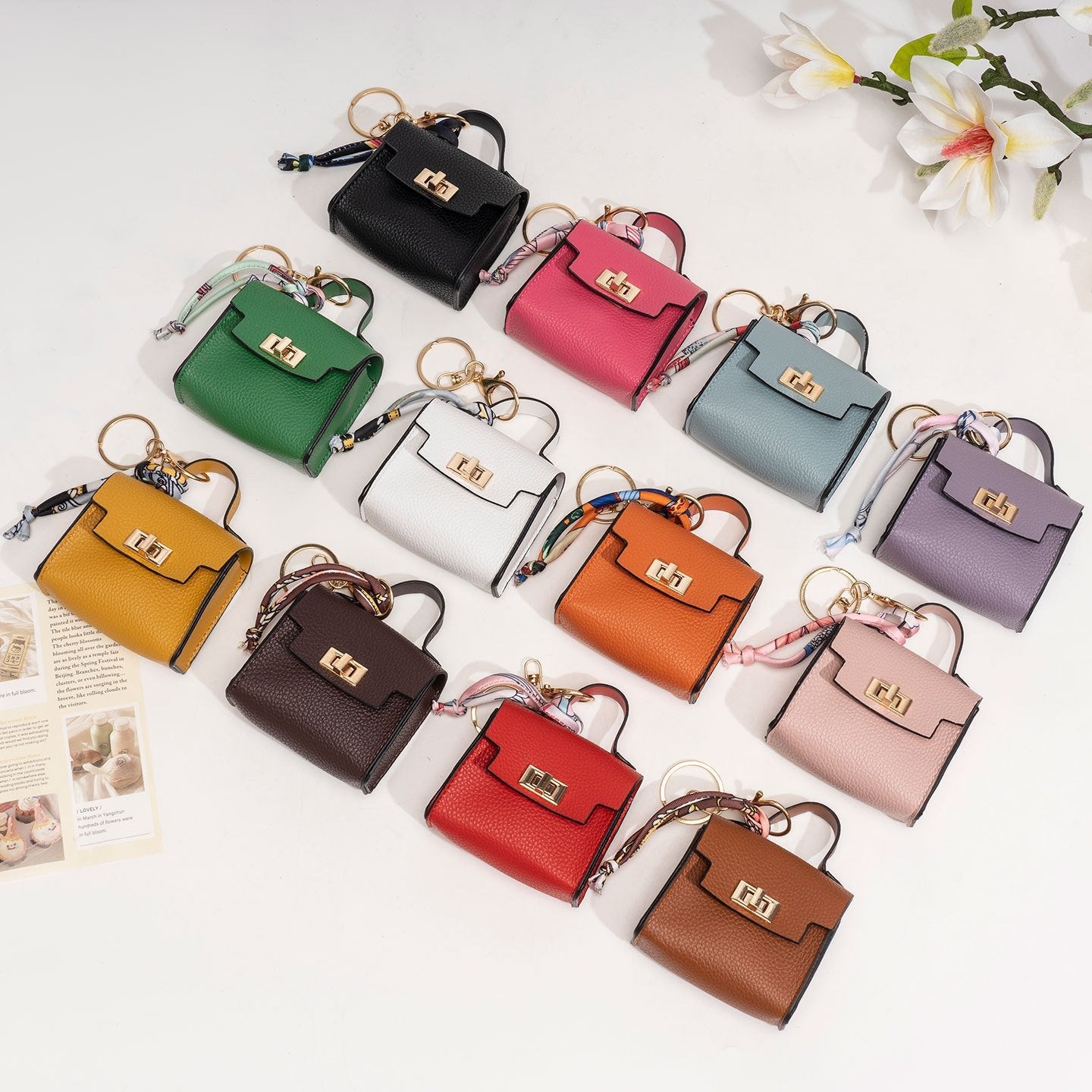Mini Square Bag Pendant Keychain - High Quality Leather with Colorful Strap