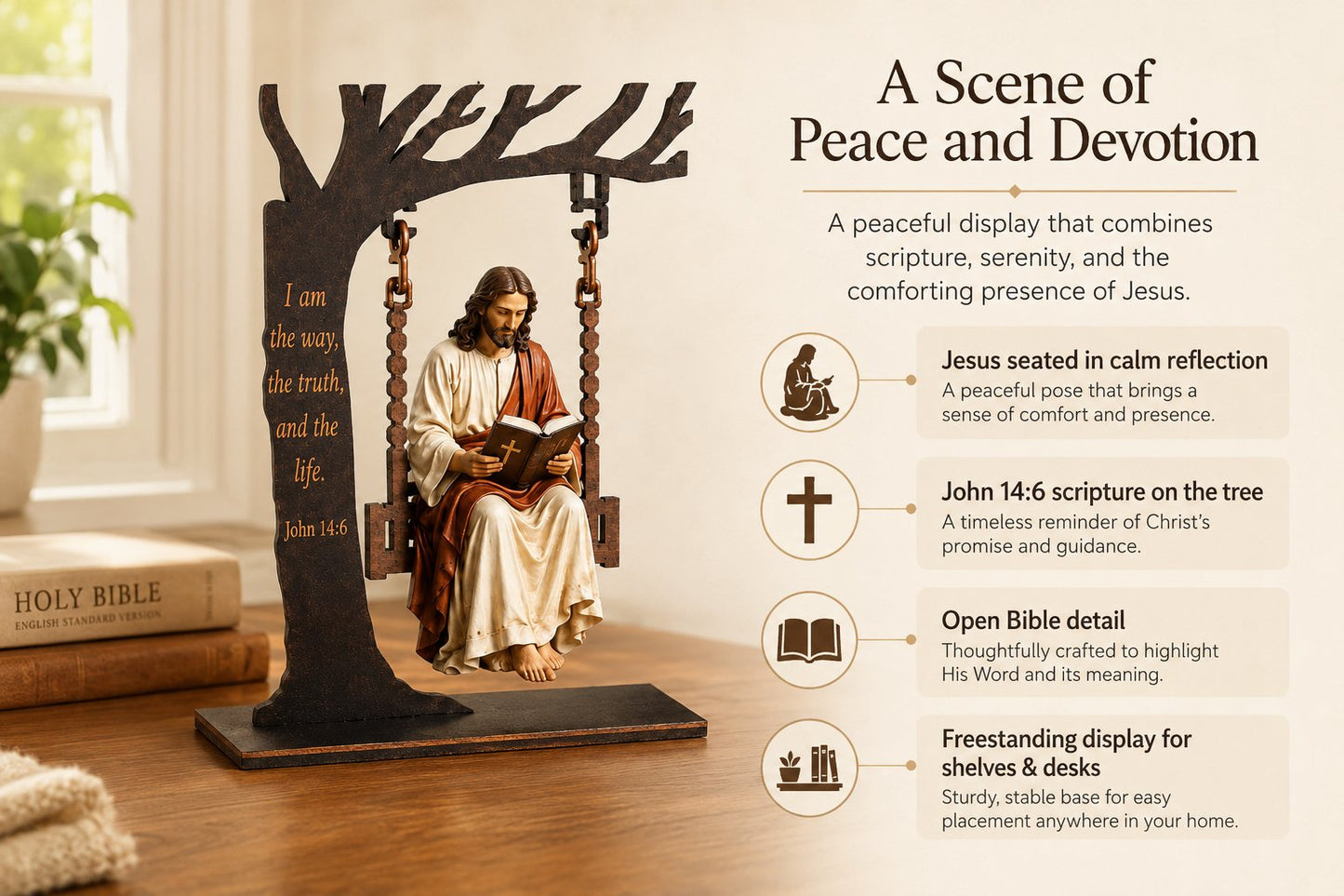 ✝️ Jesus Swing Ornament – John 14:6 Faith Table Decor | Christian Bible Verse Home Decoration🔥