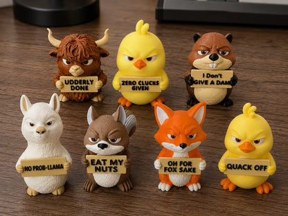 Sassy Animal Desk Buddy Set – 7PCS Funny Mood Figurines with Attitude Signs
