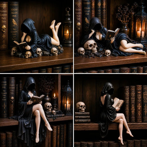 🎁Gothic Hooded Reader Figurine – Dark Academia Bookshelf Decor