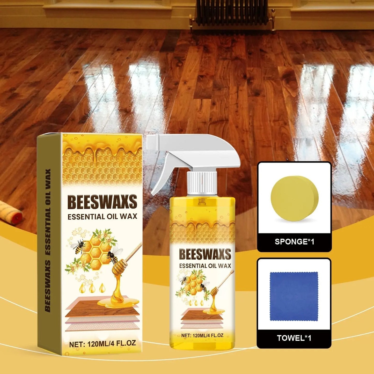 Beeswax Wood Polish Spray 120ml | Natural Shine & Protection for Furniture, Floors, Cabinets – Non-Greasy, Anti-Dust Finish