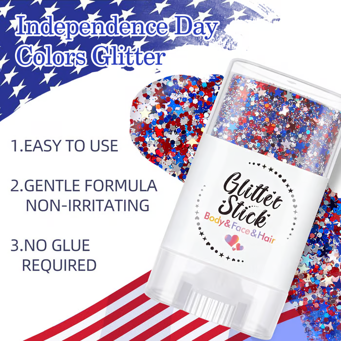 3-in-1 Patriotic Glow😍✨Red, White & Blue Glitter Body Stick