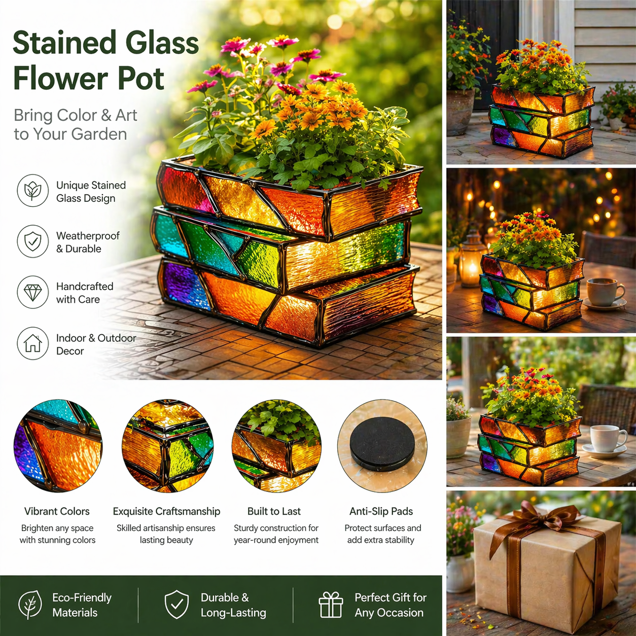 Handmade Stacked Books Flower Pot