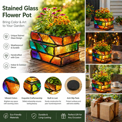 Handmade Stacked Books Flower Pot