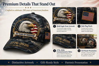 ✨250 Years of Freedom Eagle Cap | Embroidered Patriotic Vintage Baseball Hat – 1776–2026 American Tribute Edition