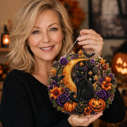 🎃 Halloween Black Cat Moon Diamond Art Hanging Ornament Kit