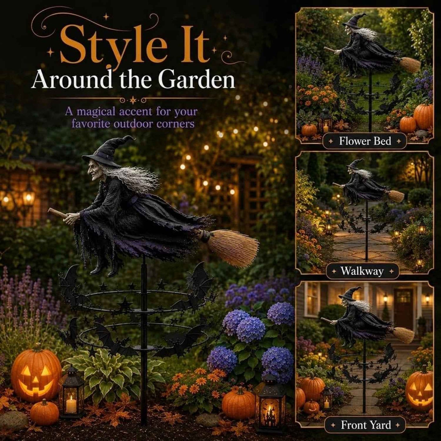 🔥50% OFF TODAY🔥 Enchanted Witch Garden Wind Spinner 🧙‍♀️🎃 Outdoor Halloween Yard Decor for Patio, Porch & Garden