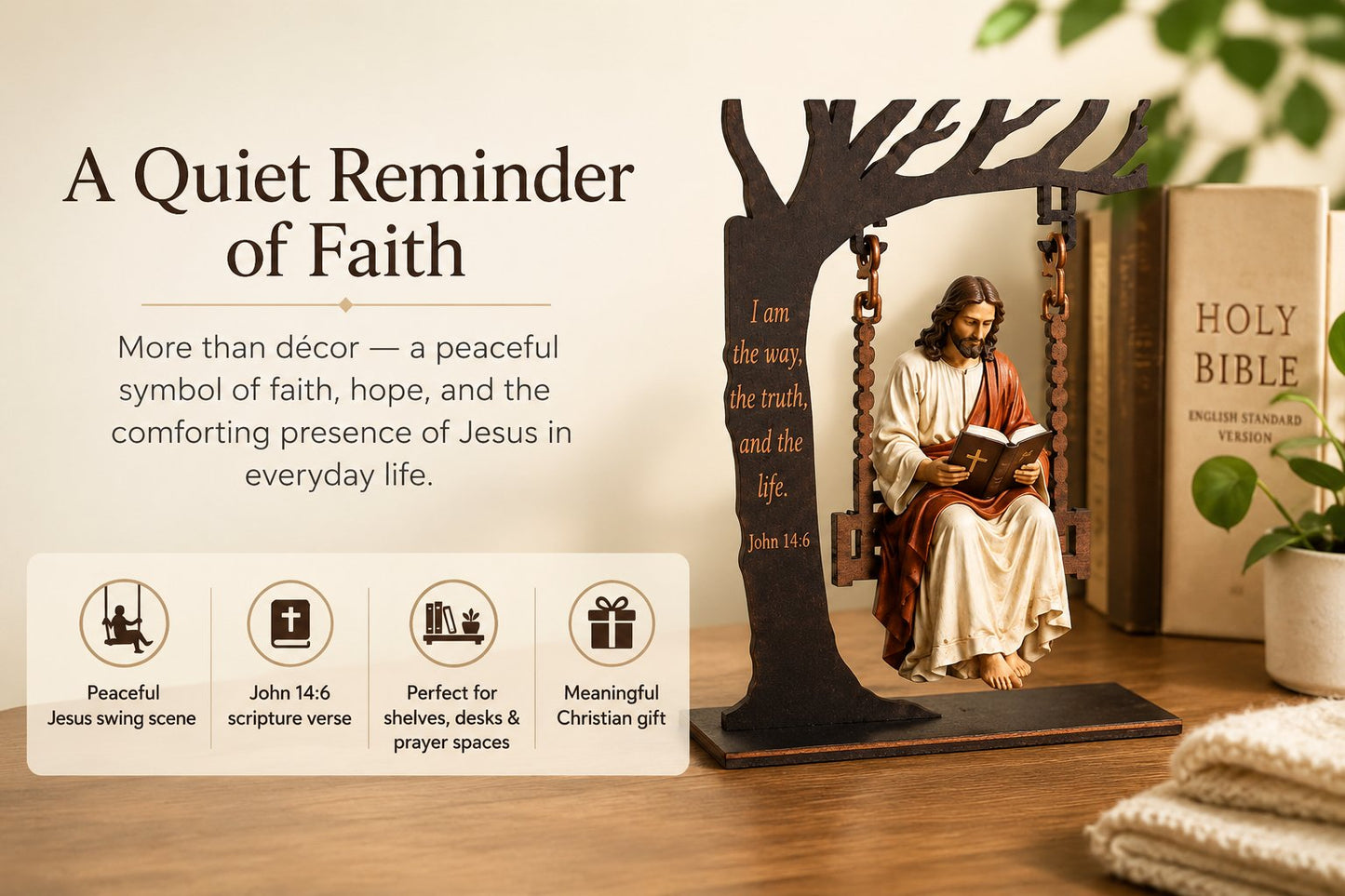 ✝️ Jesus Swing Ornament – John 14:6 Faith Table Decor | Christian Bible Verse Home Decoration🔥