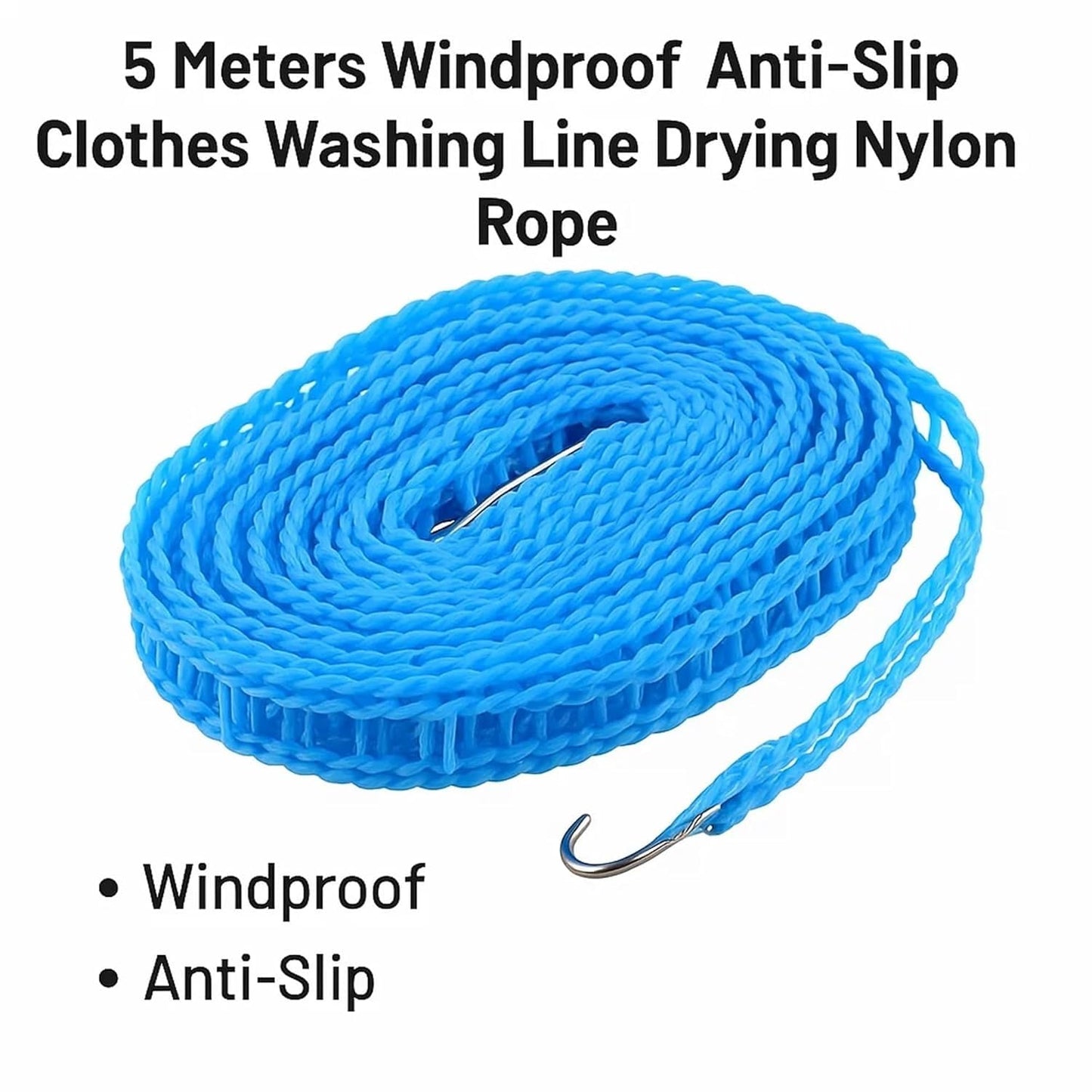5M Windproof Portable Clothesline with Hooks