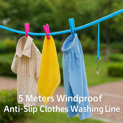5M Windproof Portable Clothesline with Hooks