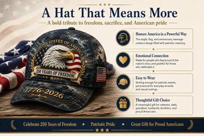 ✨250 Years of Freedom Eagle Cap | Embroidered Patriotic Vintage Baseball Hat – 1776–2026 American Tribute Edition