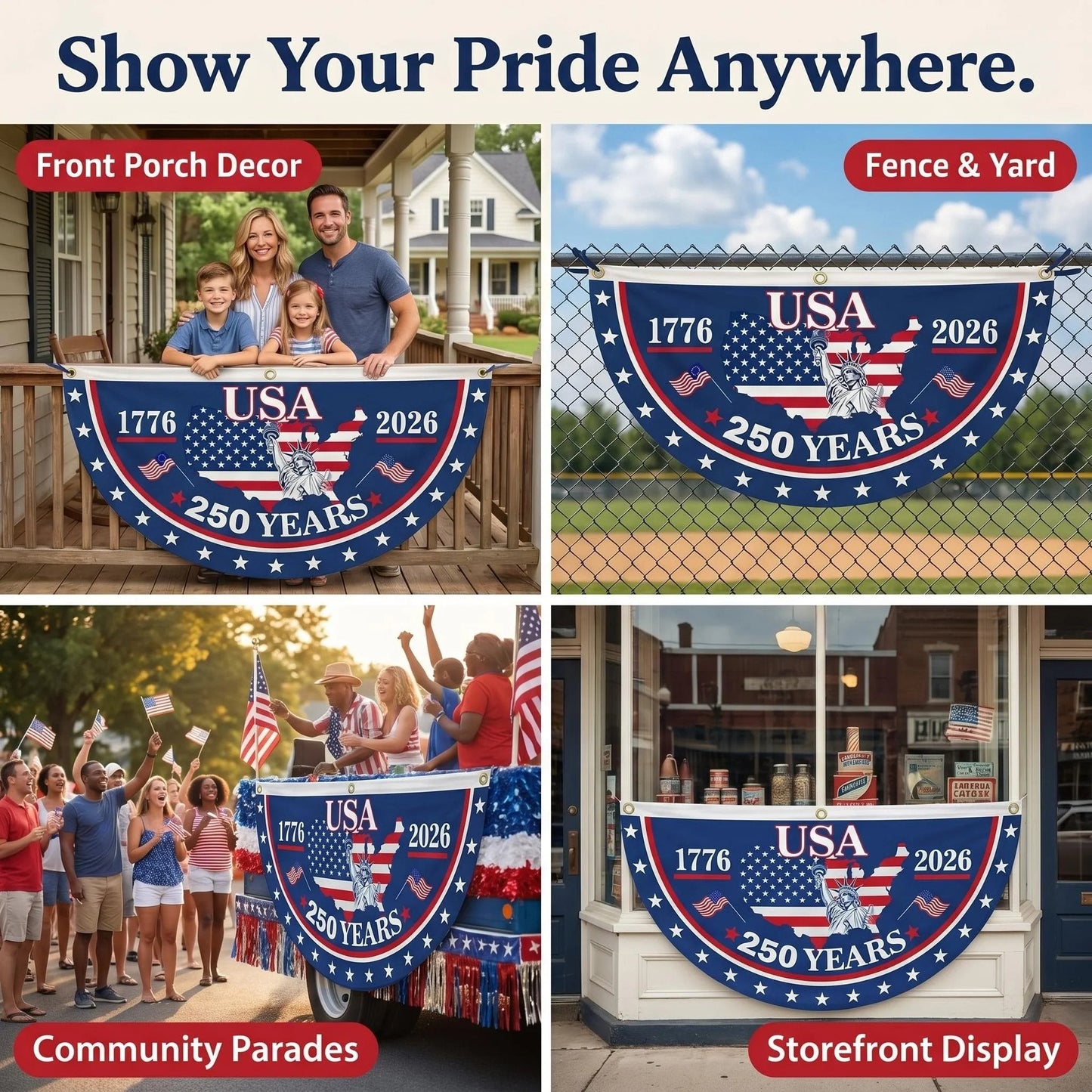 🗽USA 250th Anniversary Flag Half Round Banner🦅
