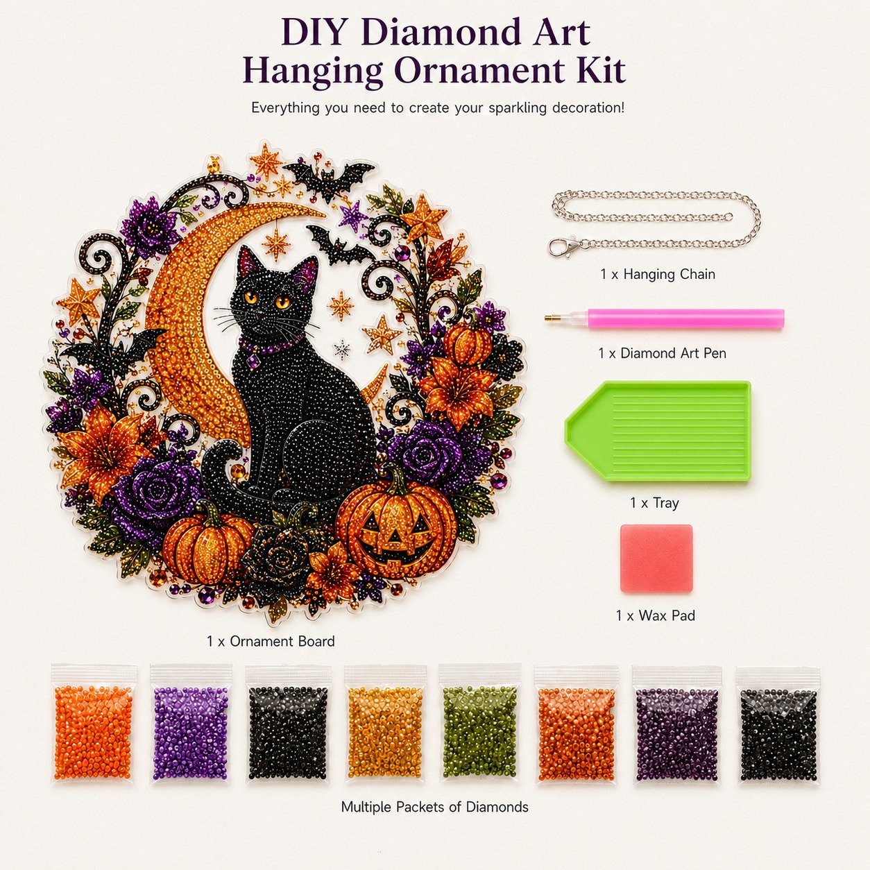 🎃 Halloween Black Cat Moon Diamond Art Hanging Ornament Kit