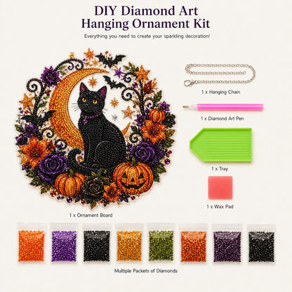 🎃 Halloween Black Cat Moon Diamond Art Hanging Ornament Kit