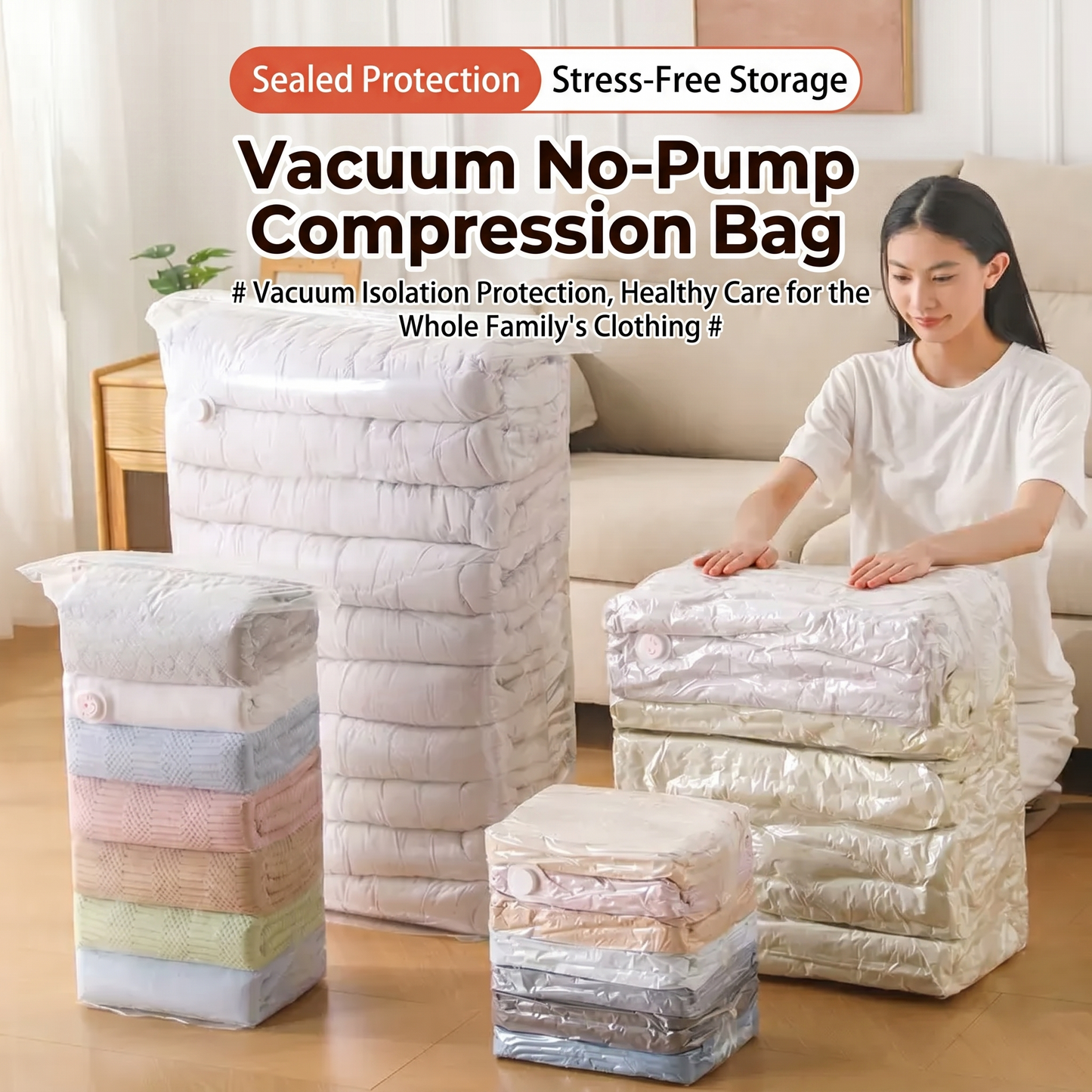 No-Pump Large Vacuum Storage Compression Bags