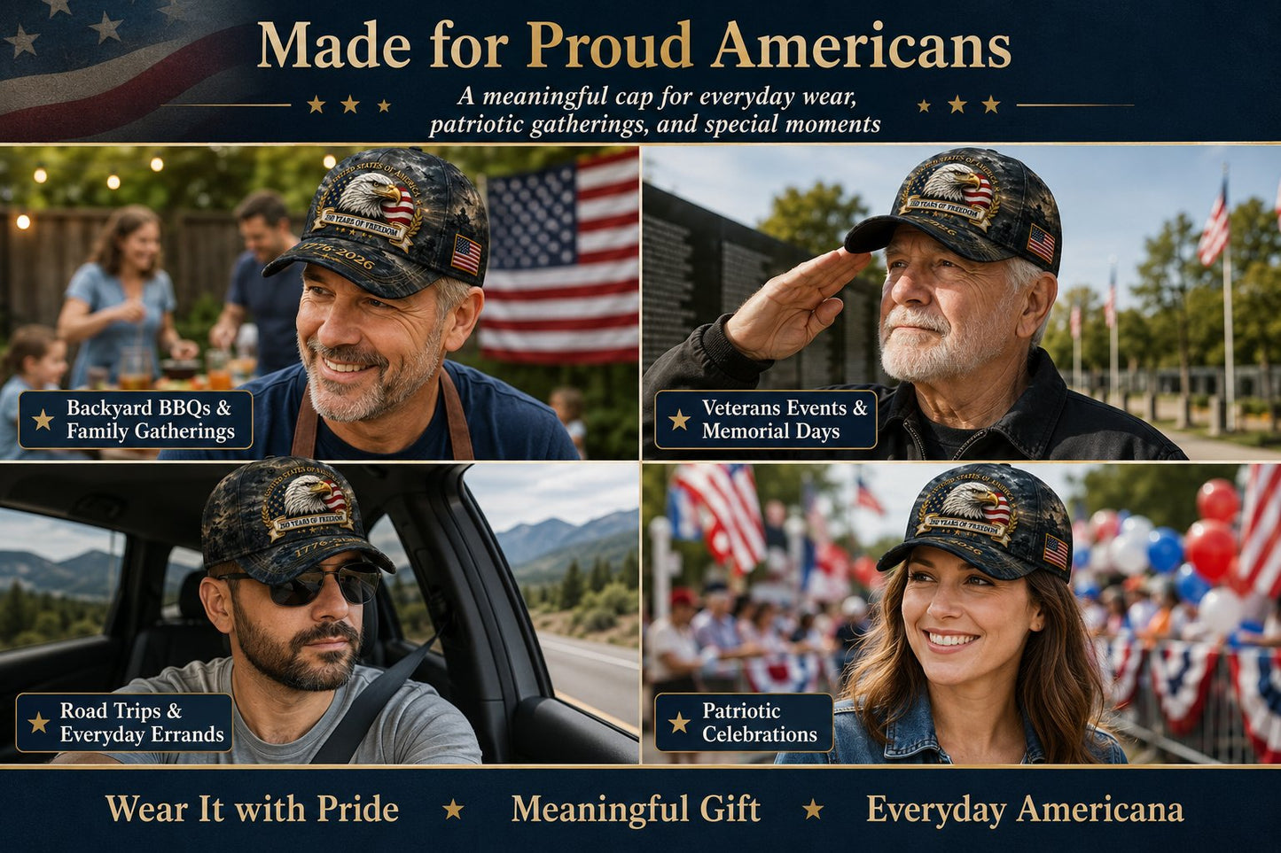 ✨250 Years of Freedom Eagle Cap | Embroidered Patriotic Vintage Baseball Hat – 1776–2026 American Tribute Edition