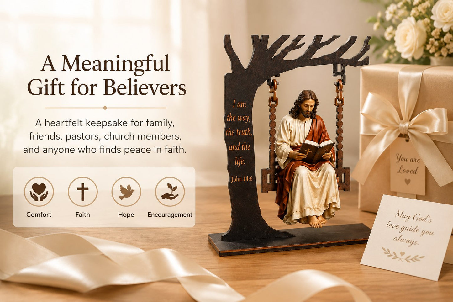 ✝️ Jesus Swing Ornament – John 14:6 Faith Table Decor | Christian Bible Verse Home Decoration🔥