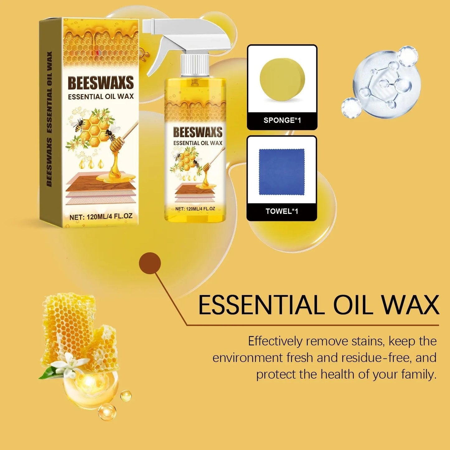Beeswax Wood Polish Spray 120ml | Natural Shine & Protection for Furniture, Floors, Cabinets – Non-Greasy, Anti-Dust Finish