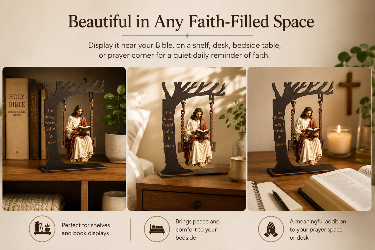 ✝️ Jesus Swing Ornament – John 14:6 Faith Table Decor | Christian Bible Verse Home Decoration🔥