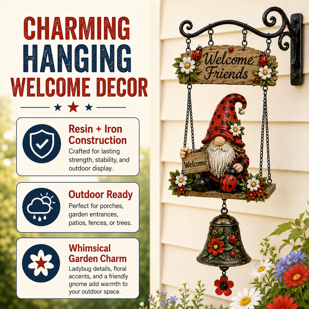 🔥50% OFF TODAY🔥 – Rustic Garden Gnome Bell Outdoor Decor 🐞🌼