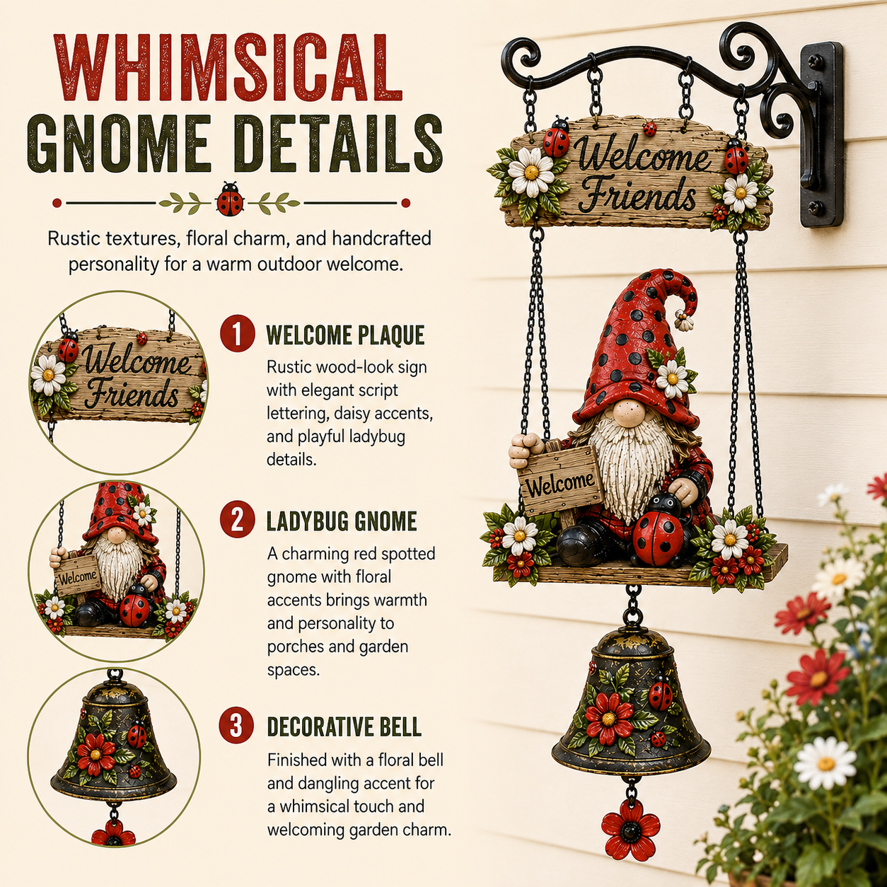 🔥50% OFF TODAY🔥 – Rustic Garden Gnome Bell Outdoor Decor 🐞🌼