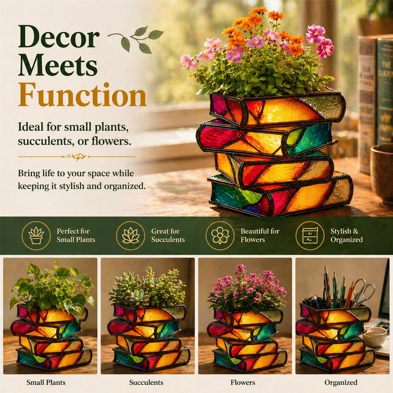 Handmade Stacked Books Flower Pot
