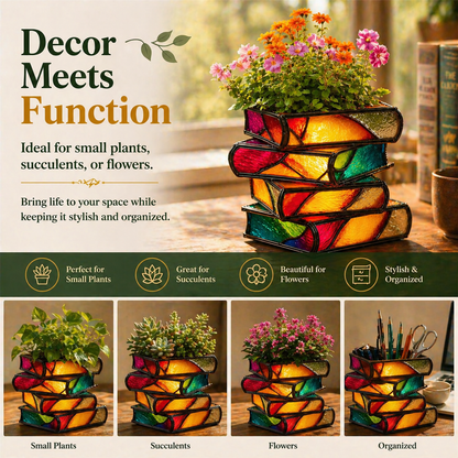 Handmade Stacked Books Flower Pot