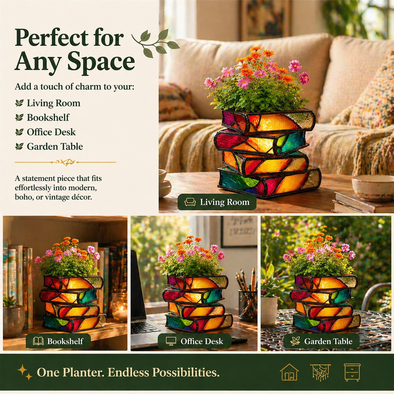Handmade Stacked Books Flower Pot