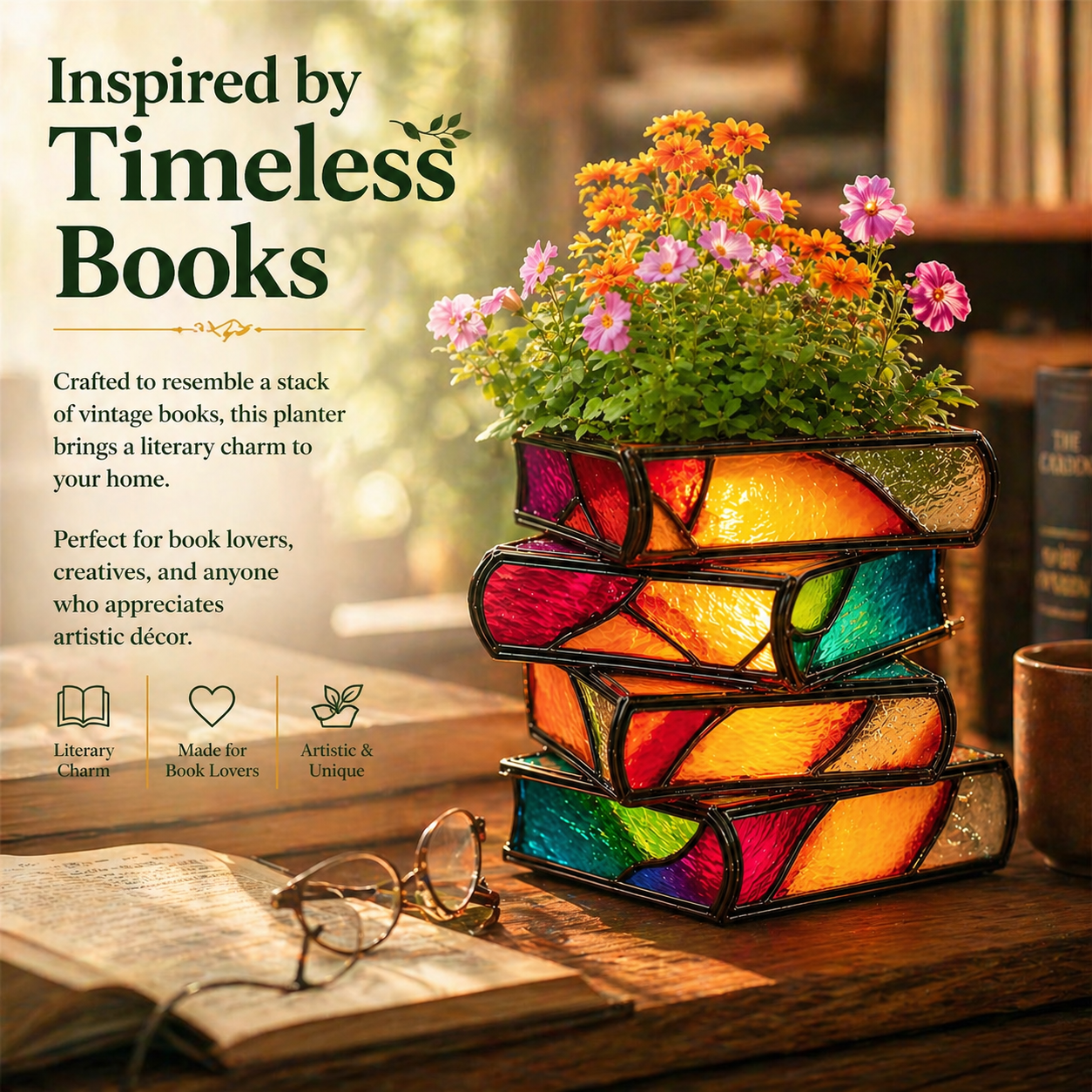 Handmade Stacked Books Flower Pot