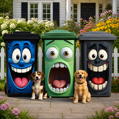 Funny Face Trash Can Sticker - Self-Adhesive Kitchen Bin Decal For Home Decor
