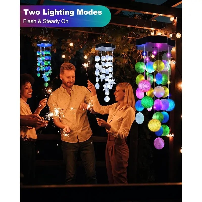 Solar-Powered Seashell Wind Chime Light