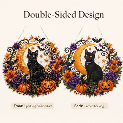 🎃 Halloween Black Cat Moon Diamond Art Hanging Ornament Kit