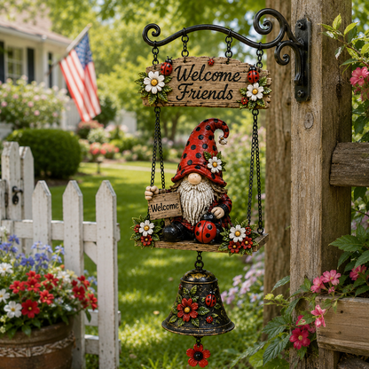 🔥50% OFF TODAY🔥 – Rustic Garden Gnome Bell Outdoor Decor 🐞🌼