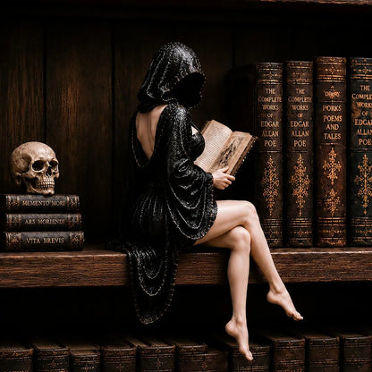 🎁Gothic Hooded Reader Figurine – Dark Academia Bookshelf Decor