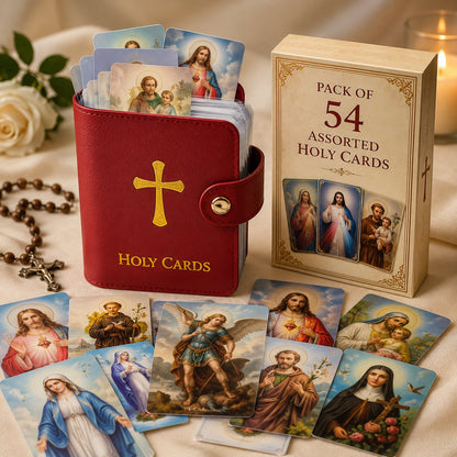 ✝️ Catholic Genuine Leather Holy Card Holder – Pocket Prayer Card Organizer with Snap Closure