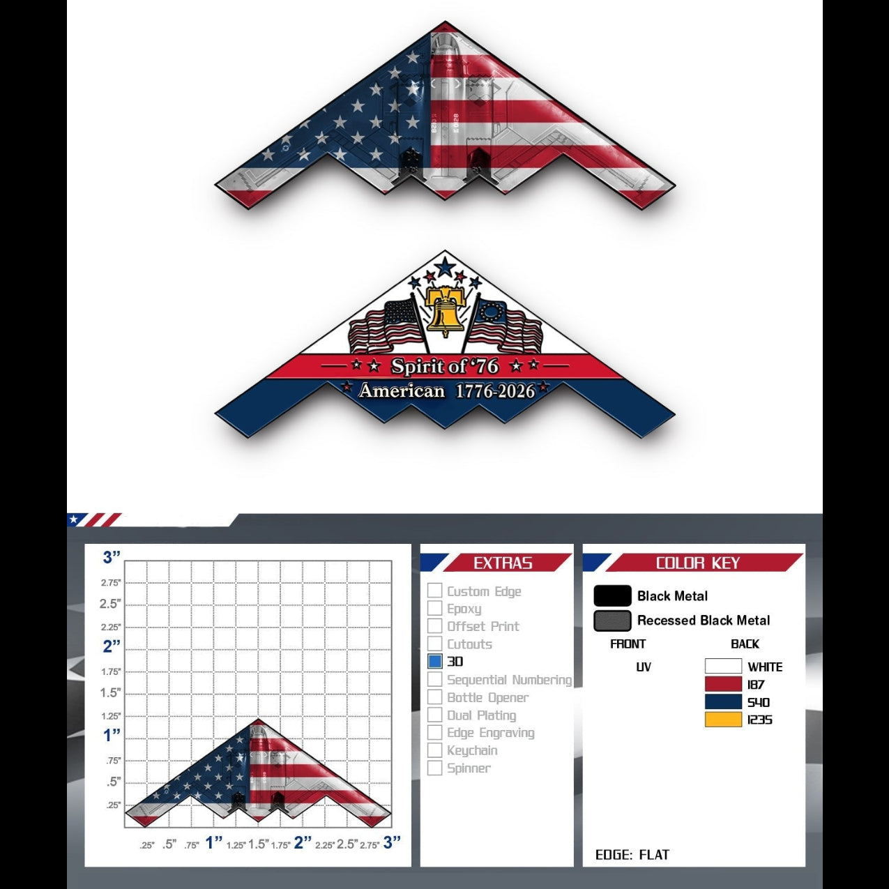 Spirit of ’76 B-2 Stealth Bomber Challenge Coin – 250th Anniversary Patriotic Collectible